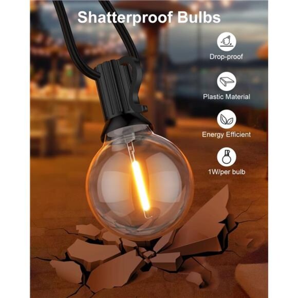 60FT Outdoor String Lights LED, Patio Lights with 32 Bulbs Waterproof, 2700K - Picture 5 of 7